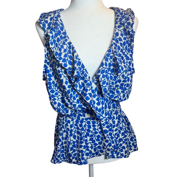 Max Studio Blue and White Ruffle Sleeveless Top Size Large (L462) - Picture 2 of 7